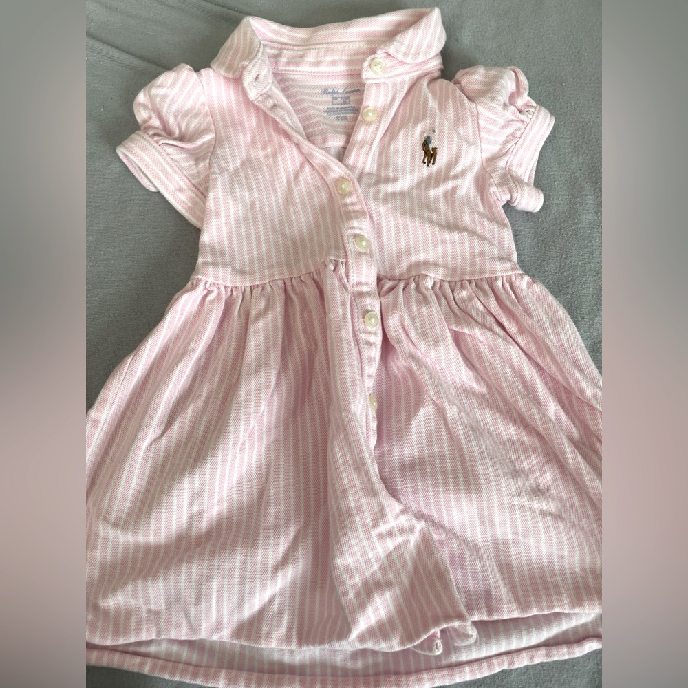 Polo Ralph Lauren Baby Girls Pink Pinstripe Dress 9 months lightly